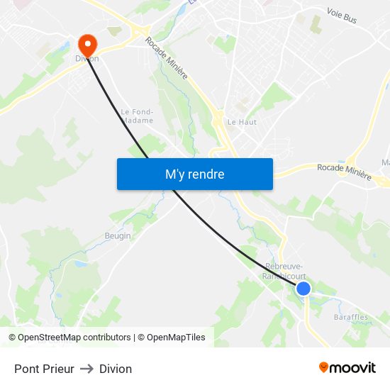 Pont Prieur to Divion map