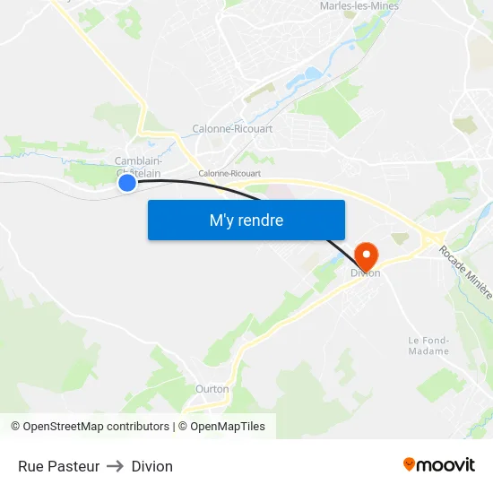 Rue Pasteur to Divion map