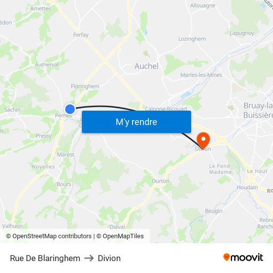 Rue De Blaringhem to Divion map