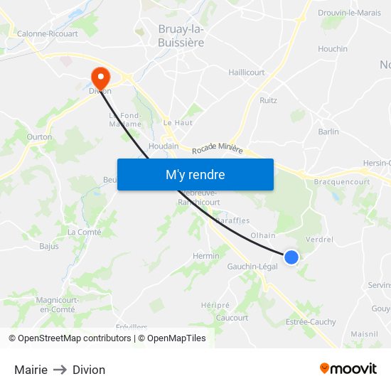 Mairie to Divion map