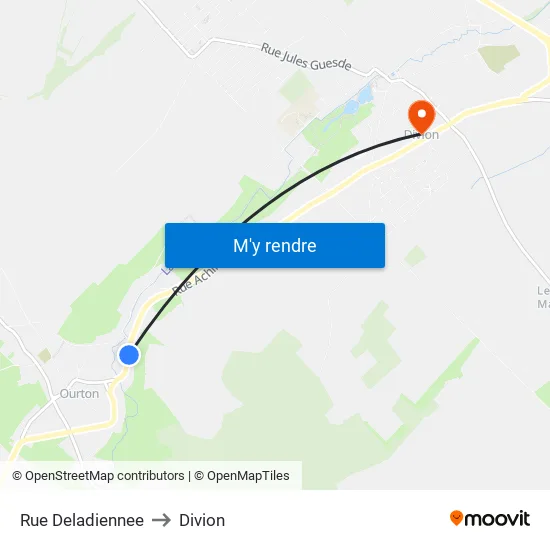 Rue Deladiennee to Divion map