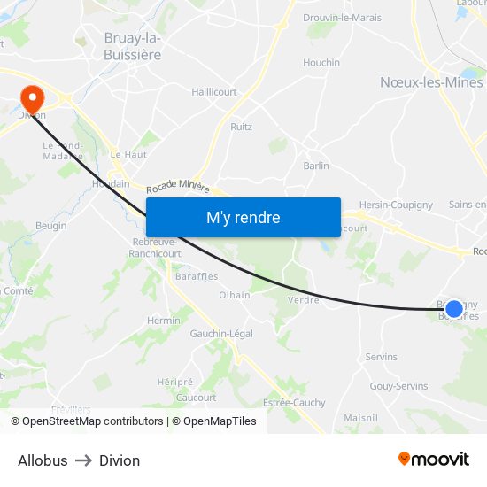 Allobus to Divion map