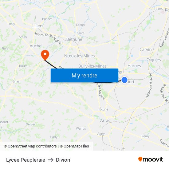 Lycee Peupleraie to Divion map