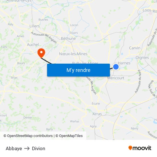 Abbaye to Divion map