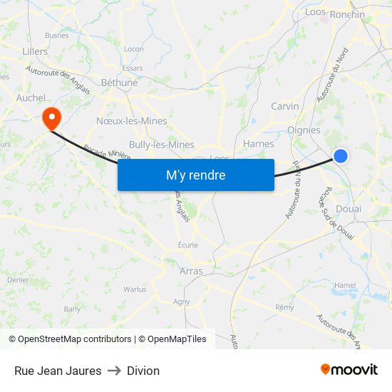 Rue Jean Jaures to Divion map