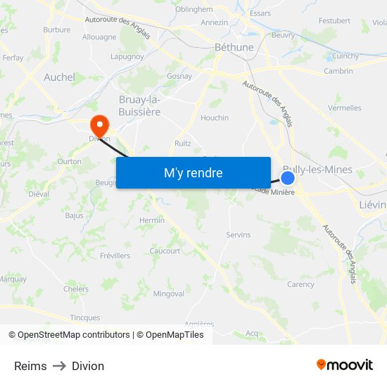 Reims to Divion map