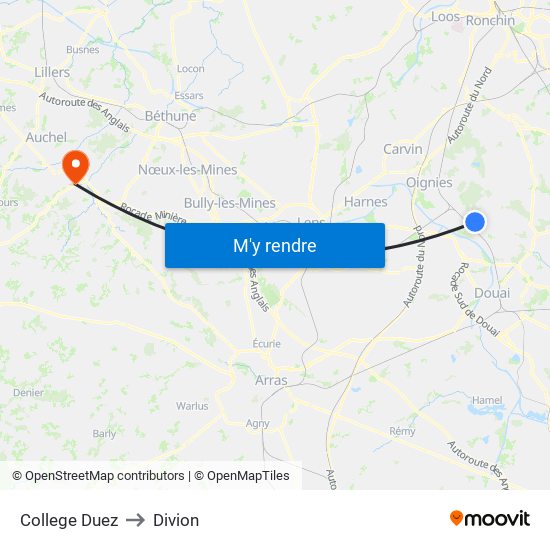 College Duez to Divion map