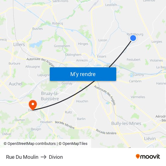 Rue Du Moulin to Divion map