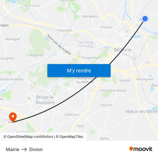 Mairie to Divion map
