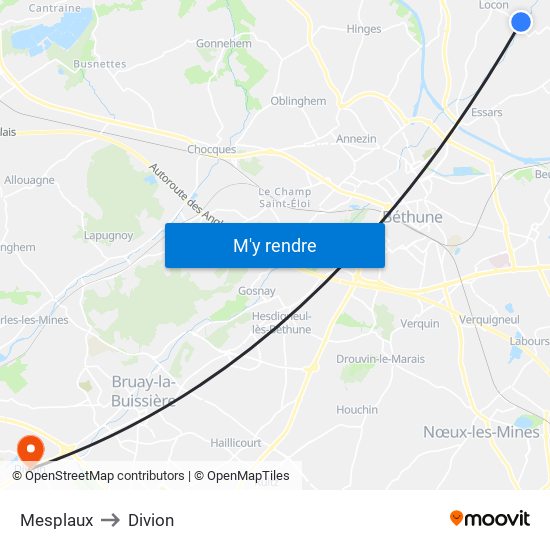 Mesplaux to Divion map