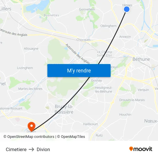 Cimetiere to Divion map