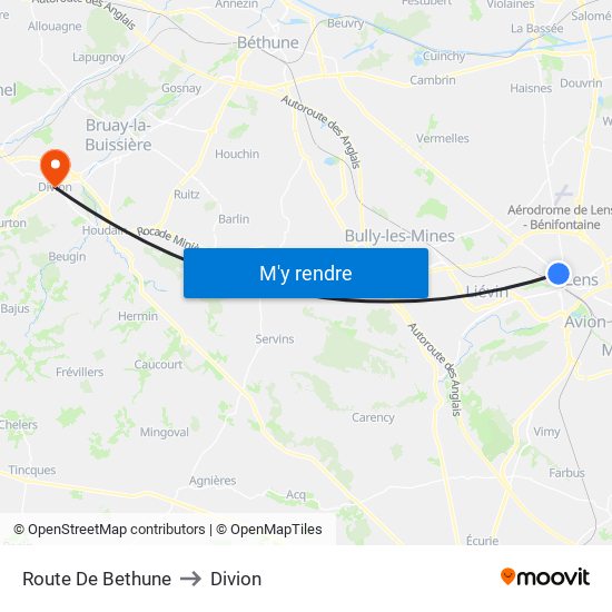 Route De Bethune to Divion map