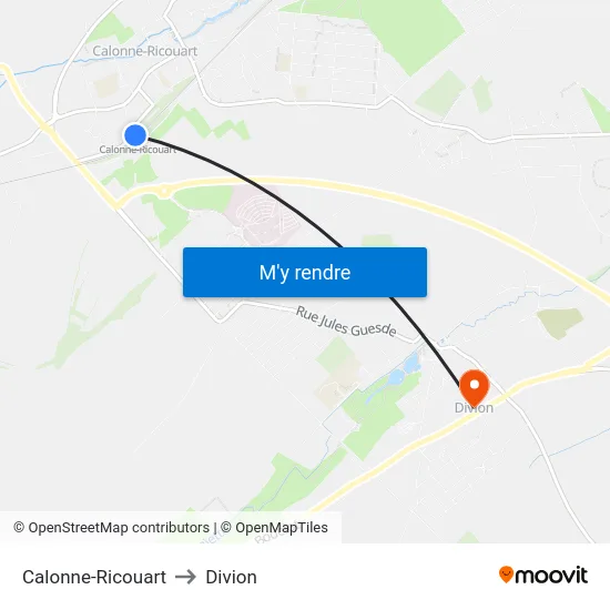Calonne-Ricouart to Divion map