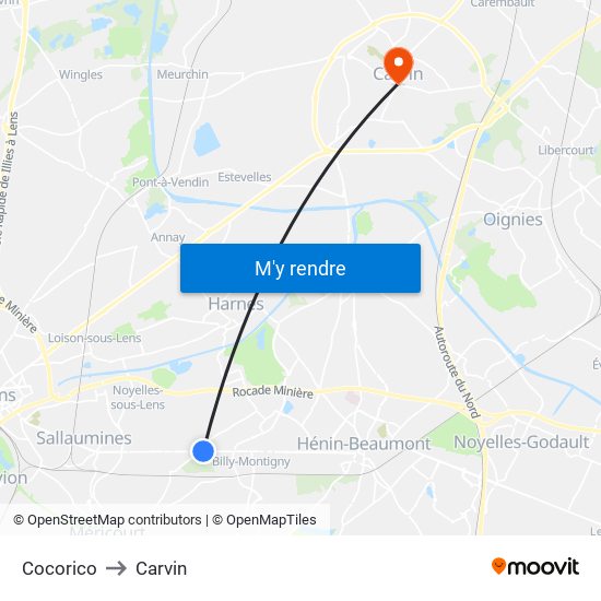 Cocorico to Carvin map