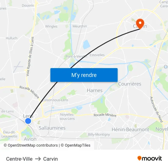 Centre-Ville to Carvin map