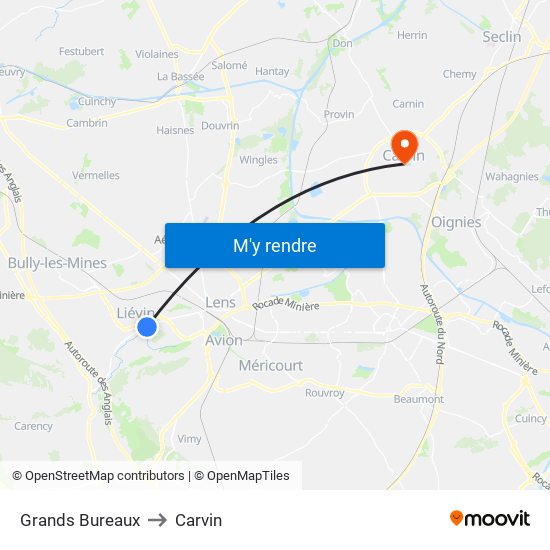 Grands Bureaux to Carvin map