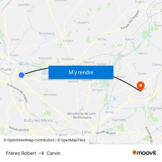 Frères Robert to Carvin map