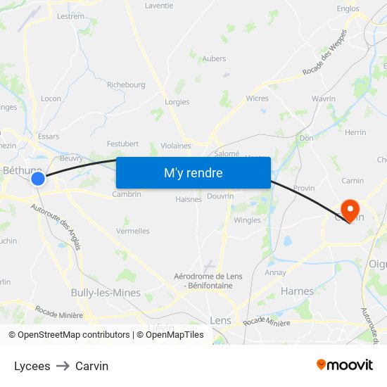 Lycees to Carvin map