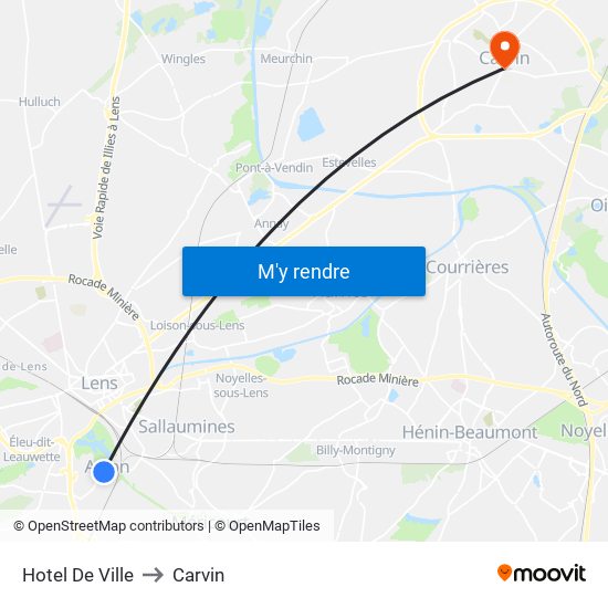 Hotel De Ville to Carvin map