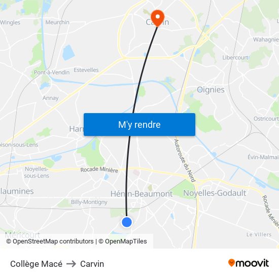 Collège Macé to Carvin map