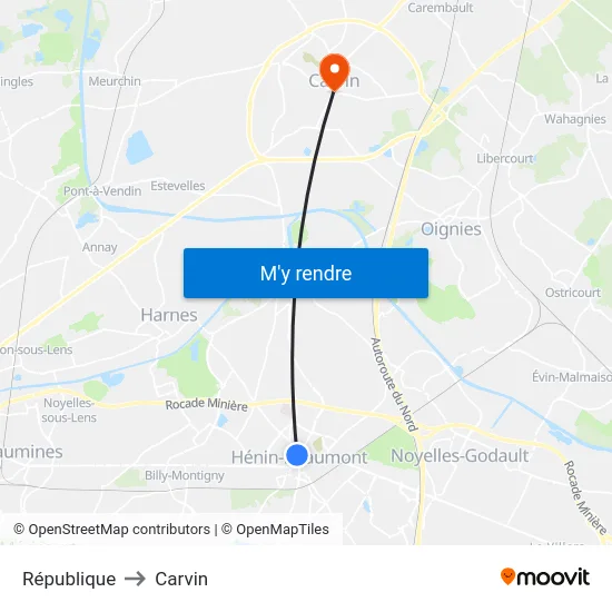 République to Carvin map