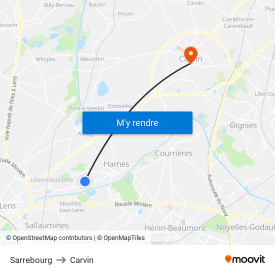 Sarrebourg to Carvin map