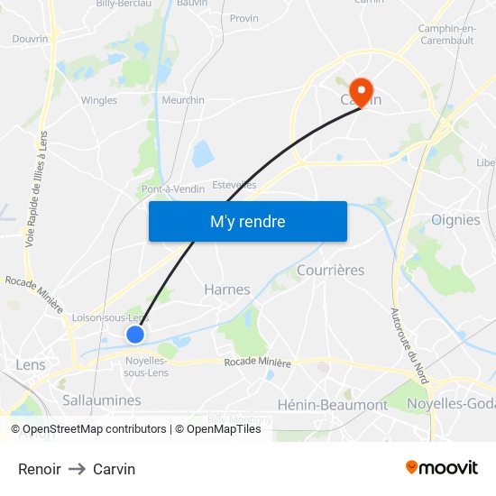 Renoir to Carvin map