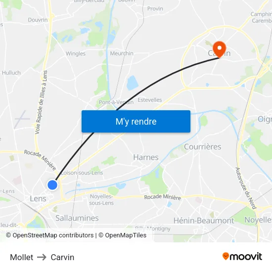 Mollet to Carvin map