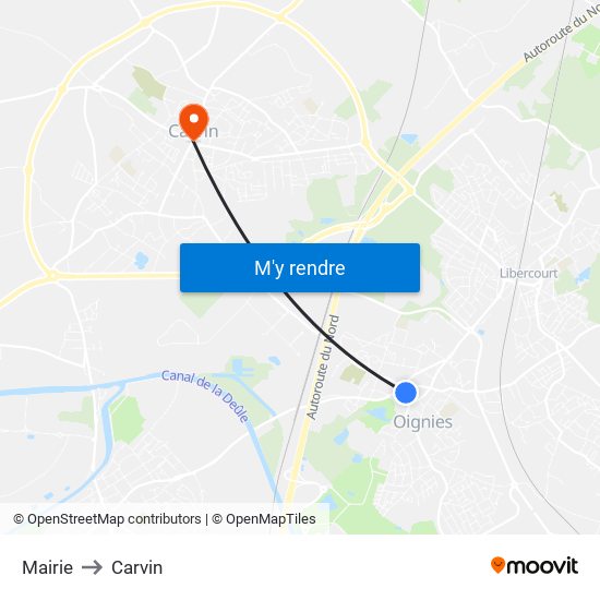 Mairie to Carvin map