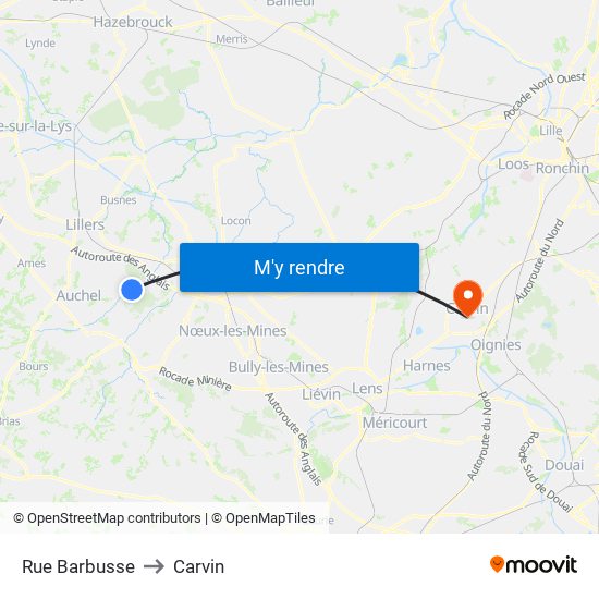 Rue Barbusse to Carvin map
