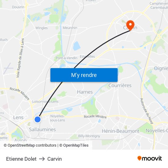 Etienne Dolet to Carvin map