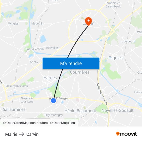 Mairie to Carvin map