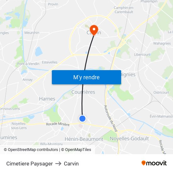 Cimetiere Paysager to Carvin map