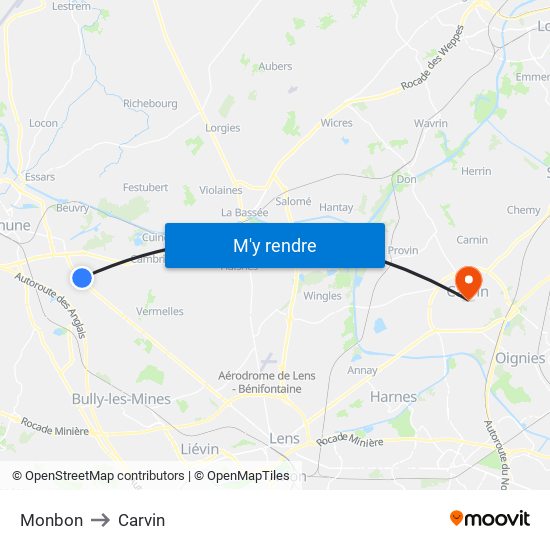 Monbon to Carvin map