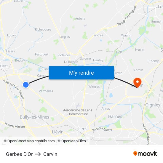 Gerbes D'Or to Carvin map