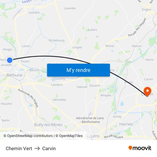 Chemin Vert to Carvin map