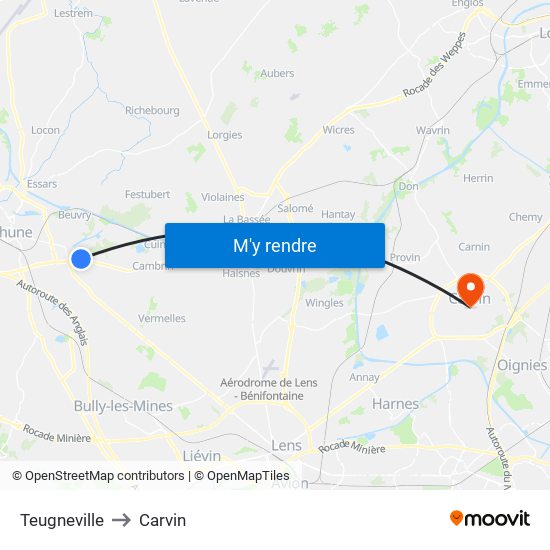 Teugneville to Carvin map