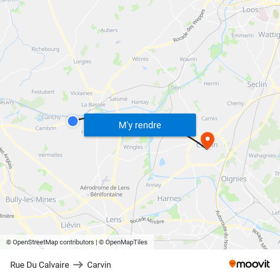Rue Du Calvaire to Carvin map