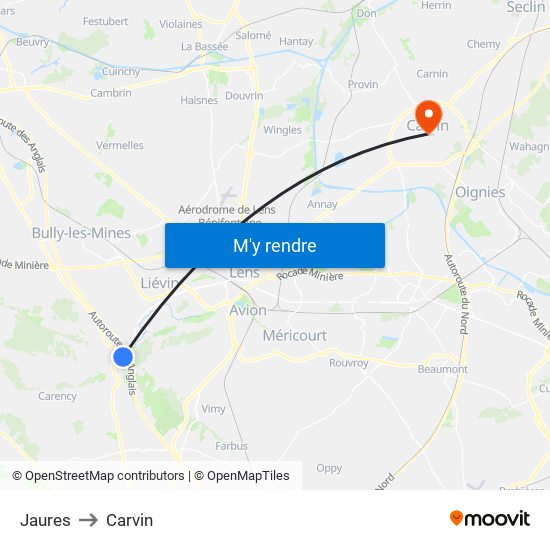 Jaures to Carvin map