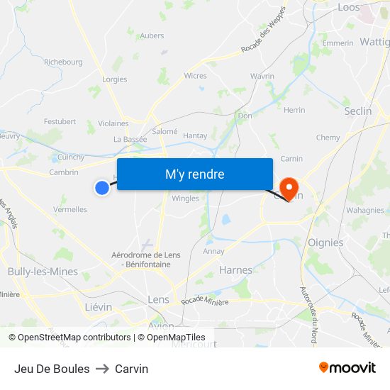 Jeu De Boules to Carvin map