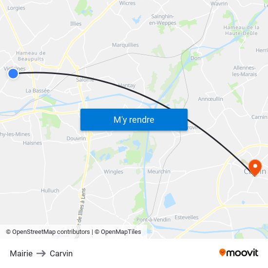 Mairie to Carvin map