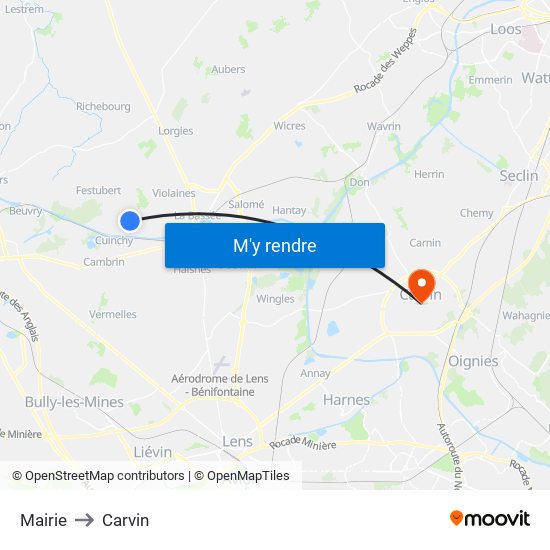 Mairie to Carvin map
