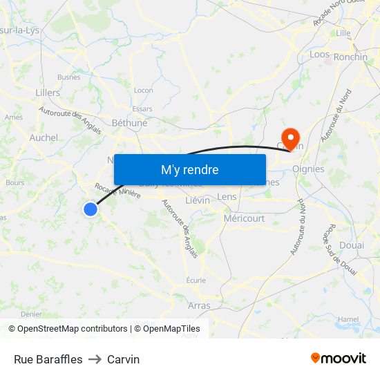 Rue Baraffles to Carvin map