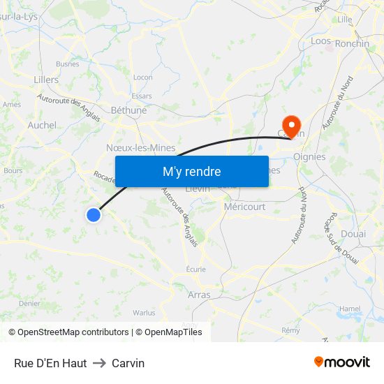 Rue D'En Haut to Carvin map