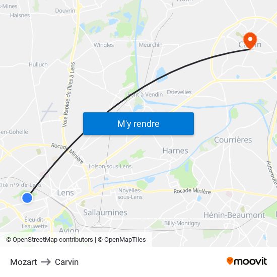 Mozart to Carvin map
