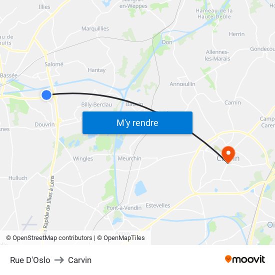Rue D'Oslo to Carvin map