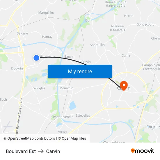 Boulevard Est to Carvin map