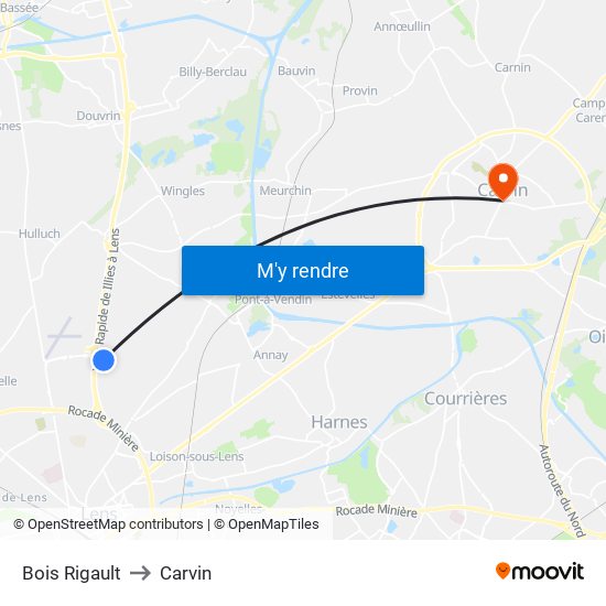 Bois Rigault to Carvin map