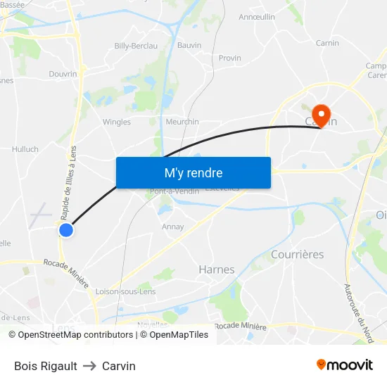 Bois Rigault to Carvin map