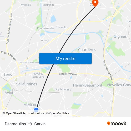 Desmoulins to Carvin map